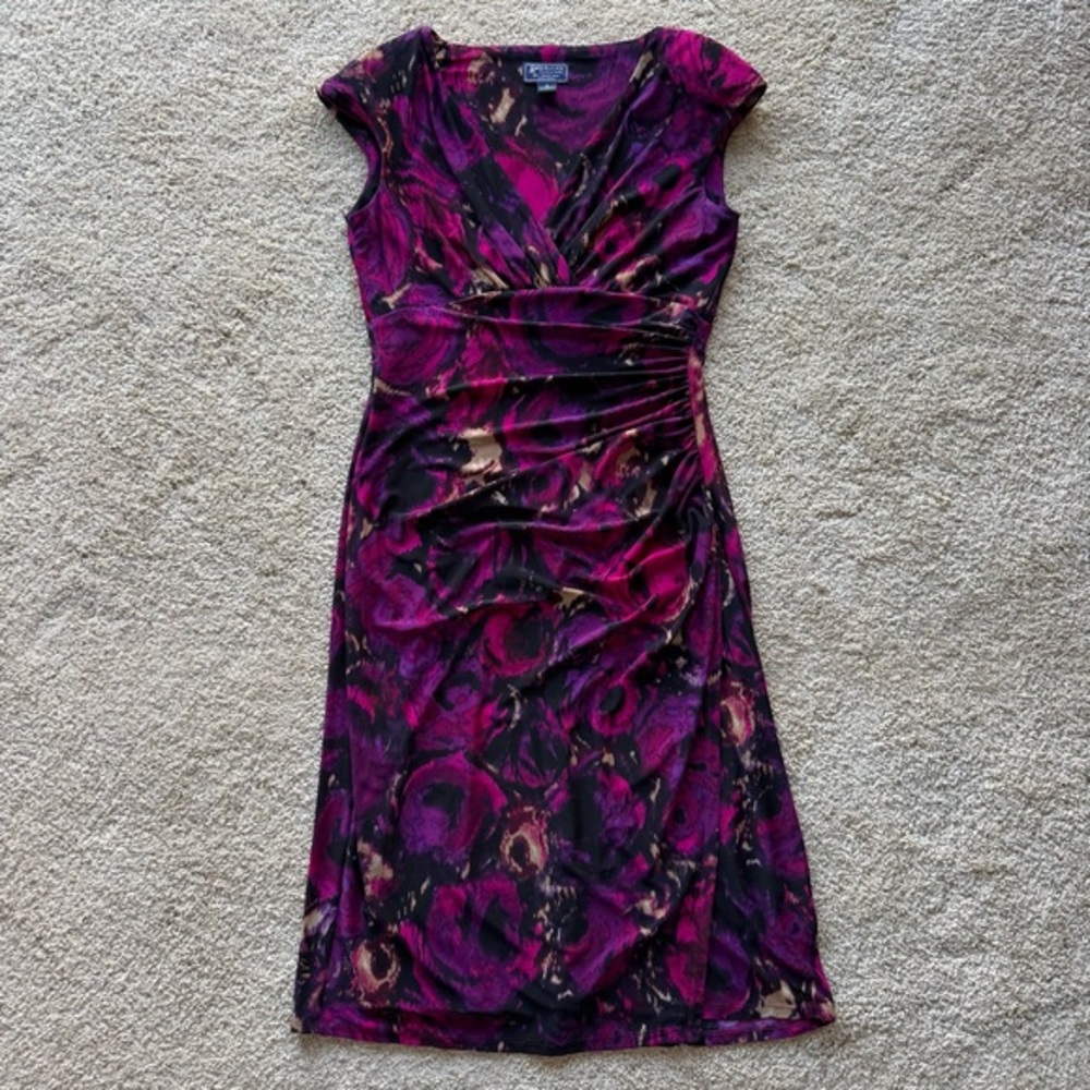American Living Ruched V-Neck Floral Midi Dress Size 2